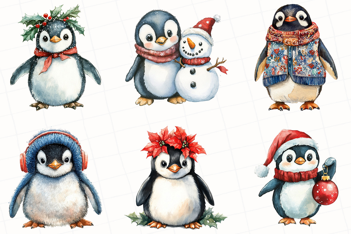 Christmas Penguin Clipart, an Illustration by OK Design (Photo 4 of 5)