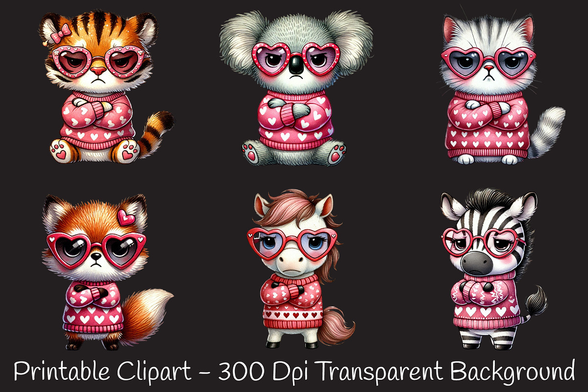 Grumpy Valentine animal clipart bund, an Illustration by RobertsArt (Photo 6 of 7)