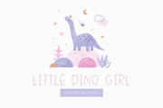 Watercolor little Dino girl, an Animal Illustration by Cute And Wild (Thumbnail 1 of 6)