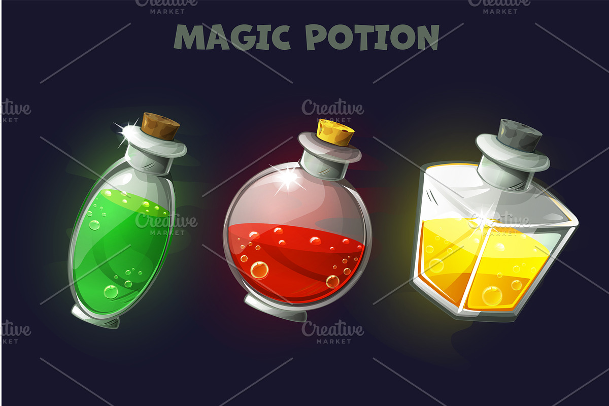 Three MAGIC POTIONS. Bottles with, an Object Graphic by BabySofja