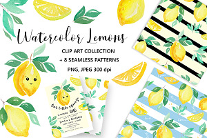 Watercolor lemons set