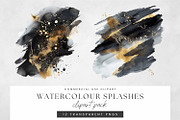 Black and Gold Watercolor Washes PNG, a Decorative Illustration by illuztrate (Thumbnail 4 of 7)
