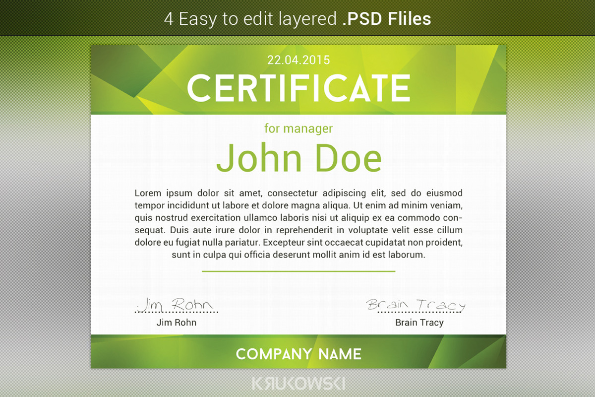 New Certificate Template, a Stationery Template by Krukowski Graphics (Photo 3 of 3)