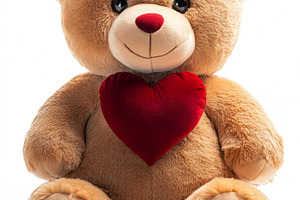 A cute plush teddy bear with a red heart, perfect for gifts or decoration., a Background Photo by ImageMir