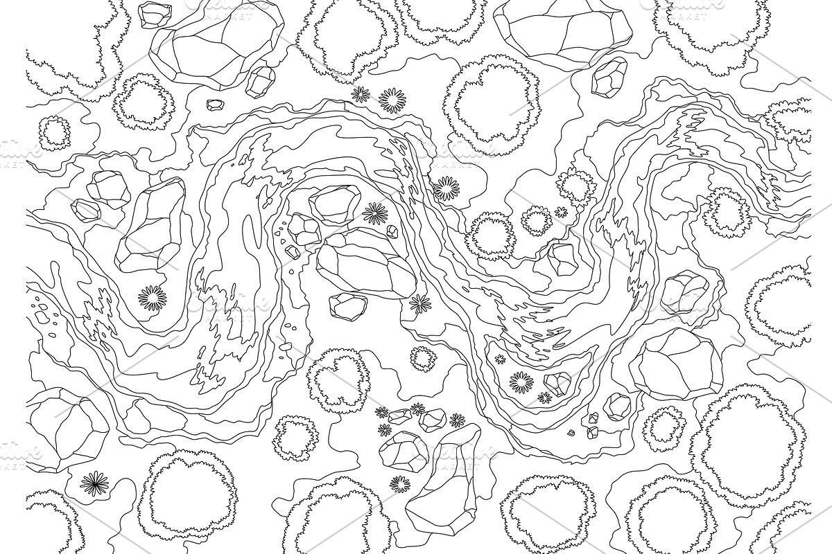 Top view river landscape in coloring, an Illustration by the8monkey