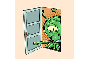 An alien is looking through an open, an Illustration by rogistok