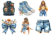 Vintage Denim Spring Clipart, an Illustration by SinaCreation (Thumbnail 3 of 5)