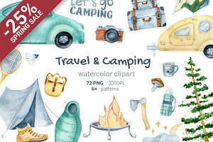 SALE. Watercolor Camping & Travel