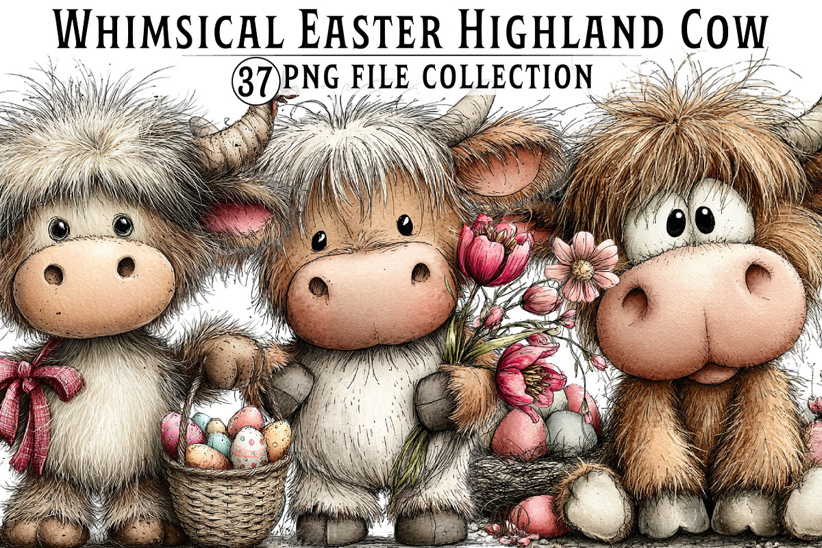 Easter Highland Cow Clipart, an Illustration by Dream Creation (Photo 1 of 8)