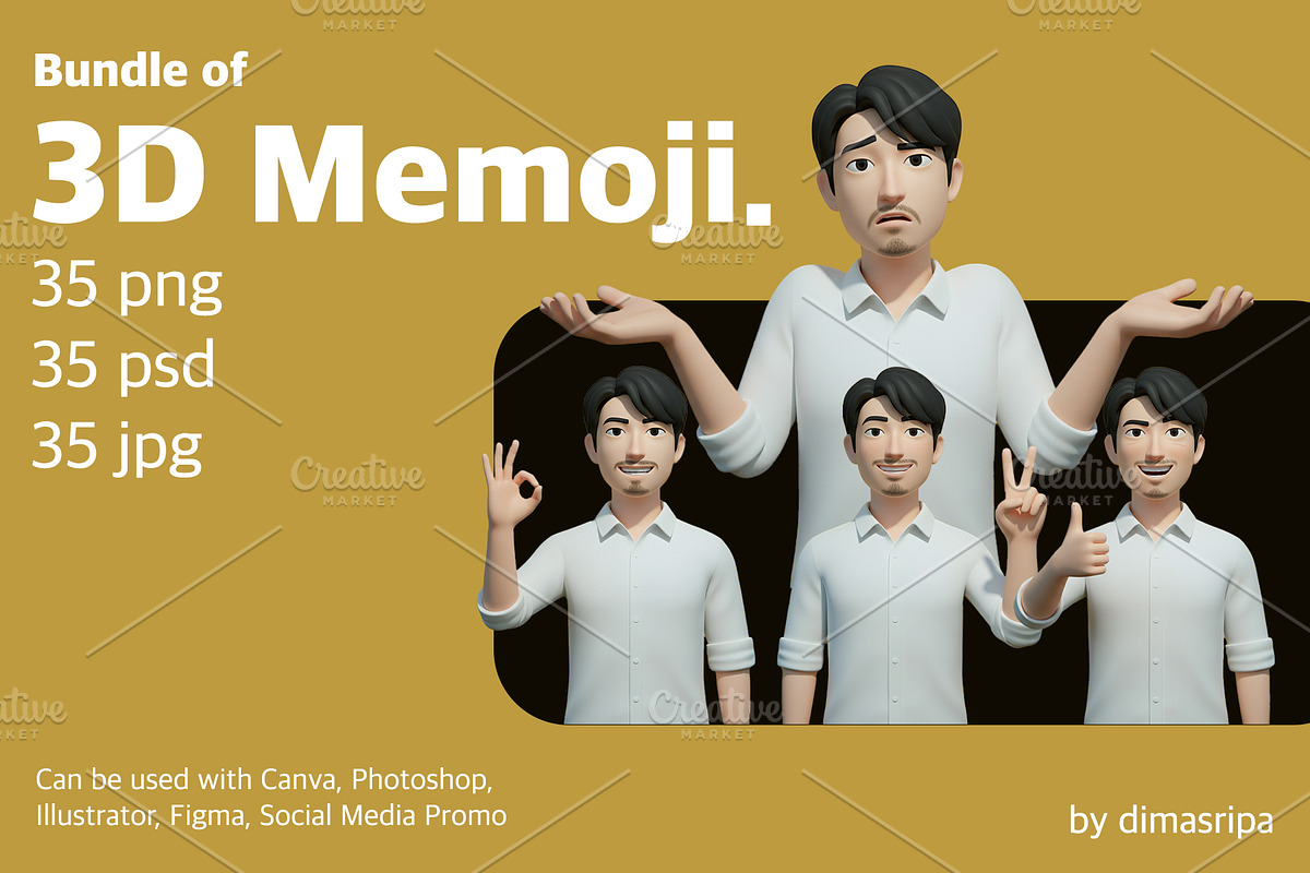 35 3D Male Character Memoji Bundle, a Characters & Person 3D Model by Dimas Rizki Pratama (Photo 1 of 3)