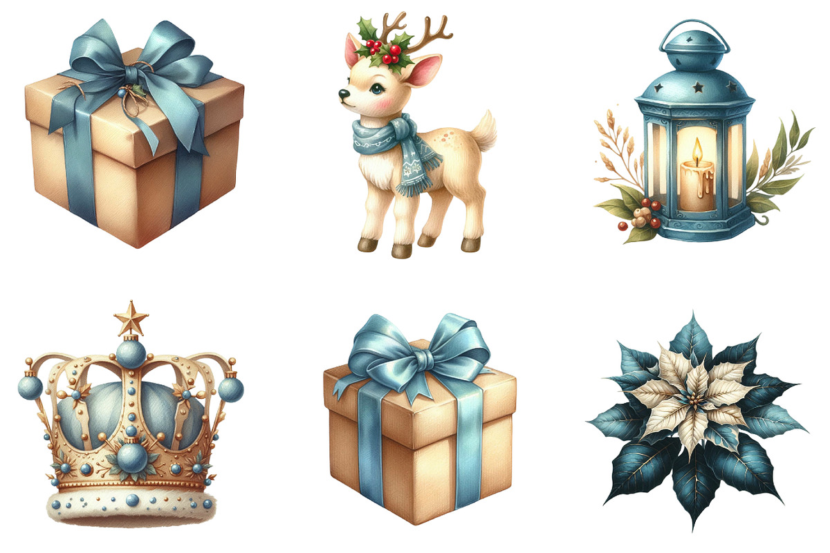 Christmas Blue & Beige Clipart, an Illustration by DreamArtGraphic (Photo 2 of 4)