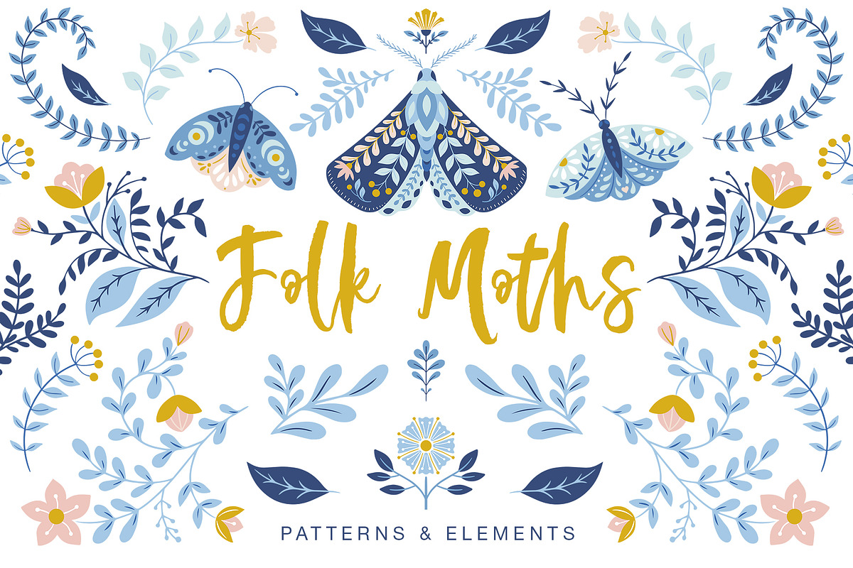 Folk Moths - patterns and elements, a Pattern Graphic by Inna Moreva (Photo 1 of 8)