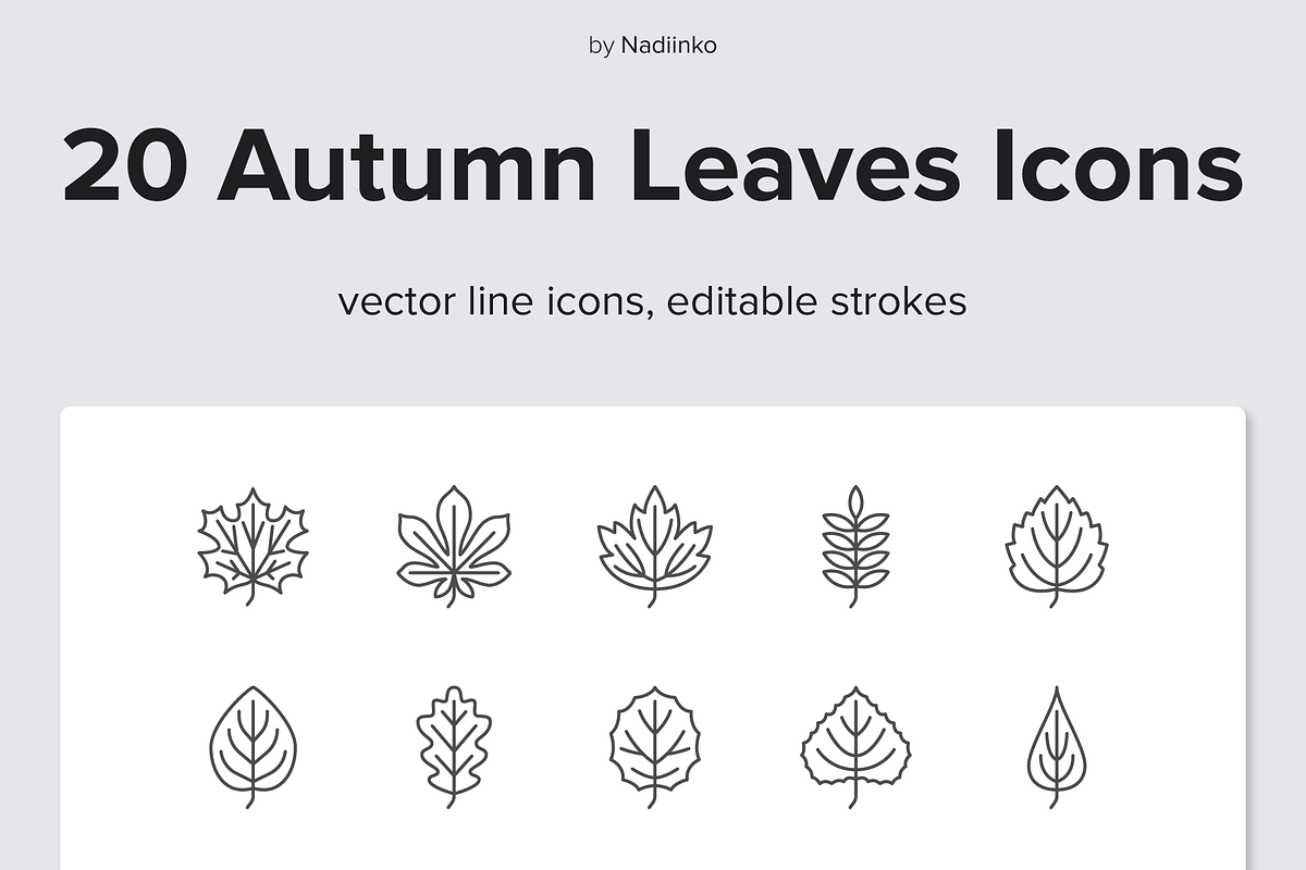 Leaves Line Icons, an Outline Icon by Nadiinko (Photo 1 of 2)