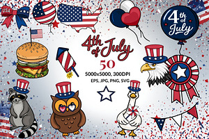 50 4th of July Clipart Set, a Seasonal Illustration by Elatedowl