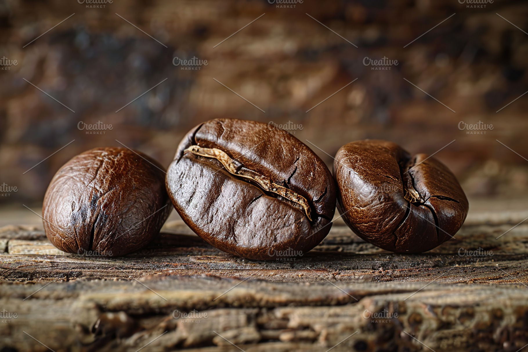 Coffee beans on wooden table, a Food & Drink Photo by AlyaAnd