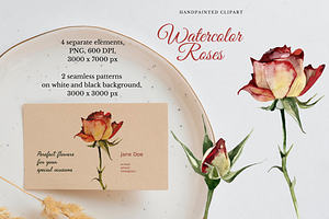 Roses Floral Watercolor Clipart, an Illustration by Artcard Watercolor