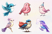 Watercolor Whimsical Birds Clipart, an Illustration by CreationArt (Thumbnail 5 of 5)