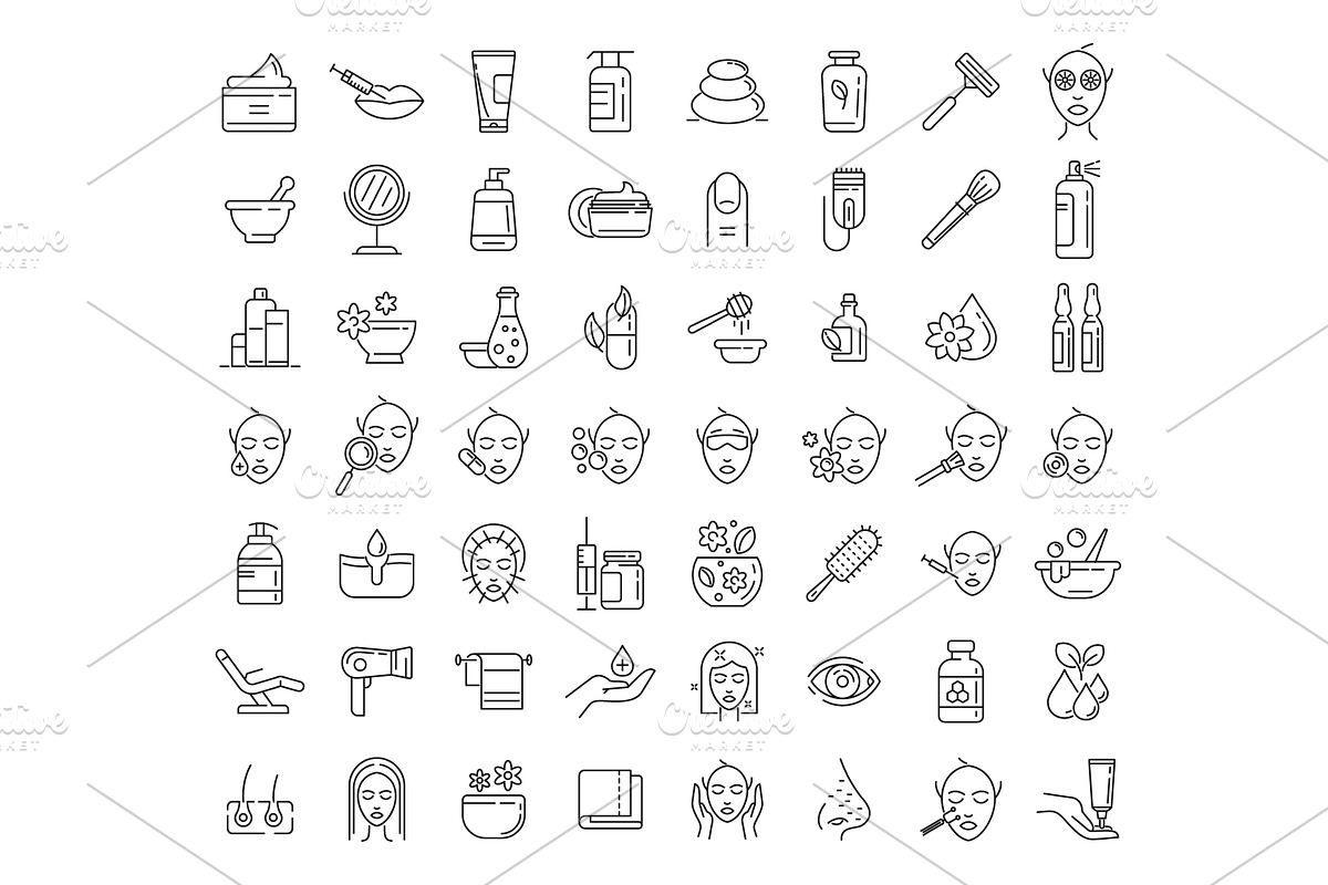 Beautician icons set, outline style, an Object Illustration by Ylivdesign