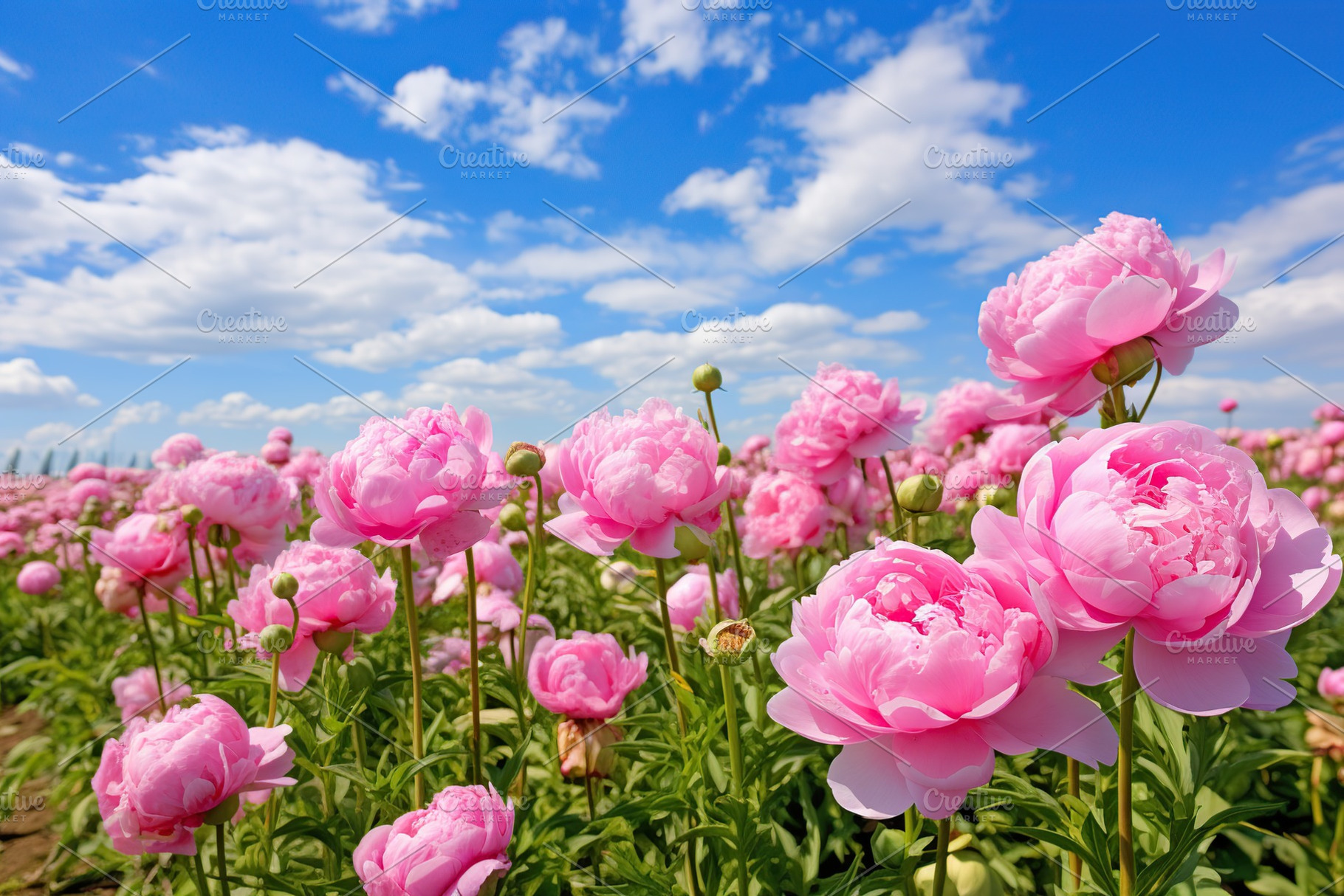 Pink peony flowers field, a Nature Photo by AlyaAnd