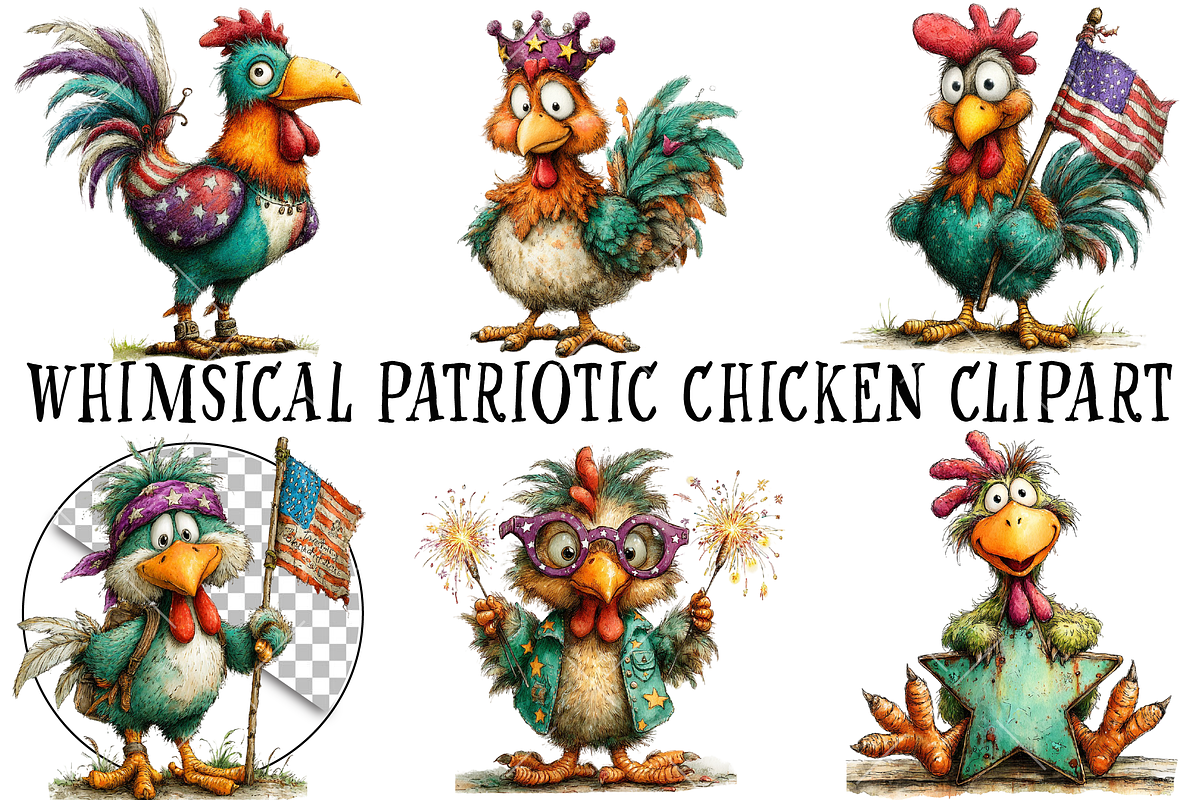 Whimsical Patriotic Chicken Clipart, an Illustration by OK Design (Photo 2 of 6)