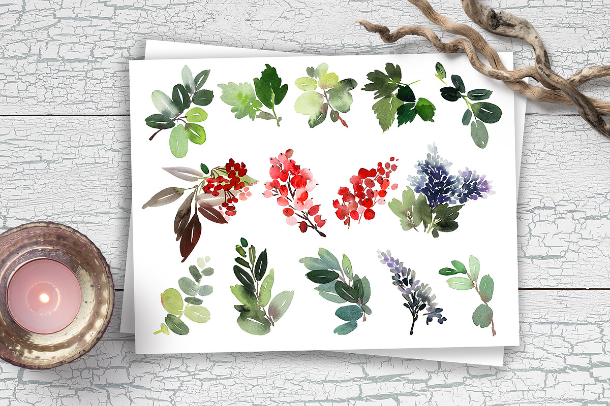 Winter Berries Watercolor Set, a Card Template by Karma (Photo 9 of 12)