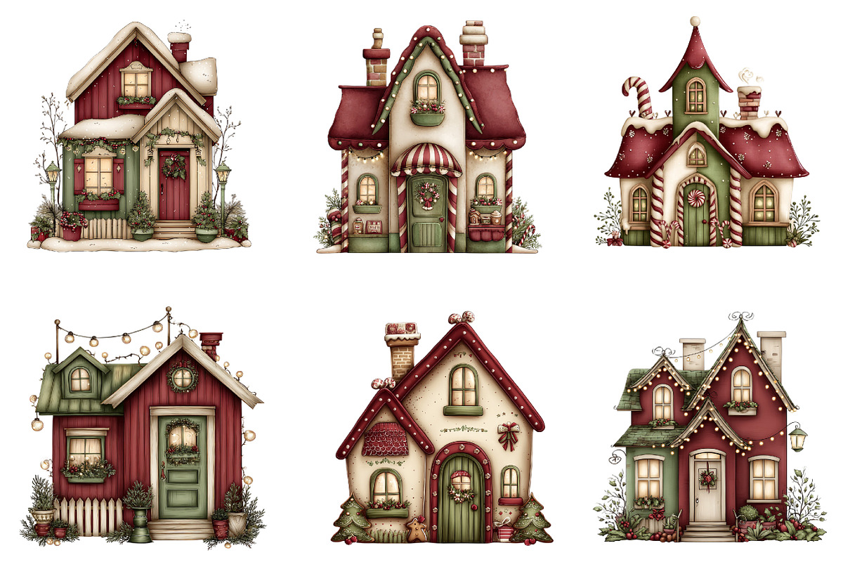 Whimsical Christmas House Clipart, an Illustration by designcity5 (Photo 5 of 5)