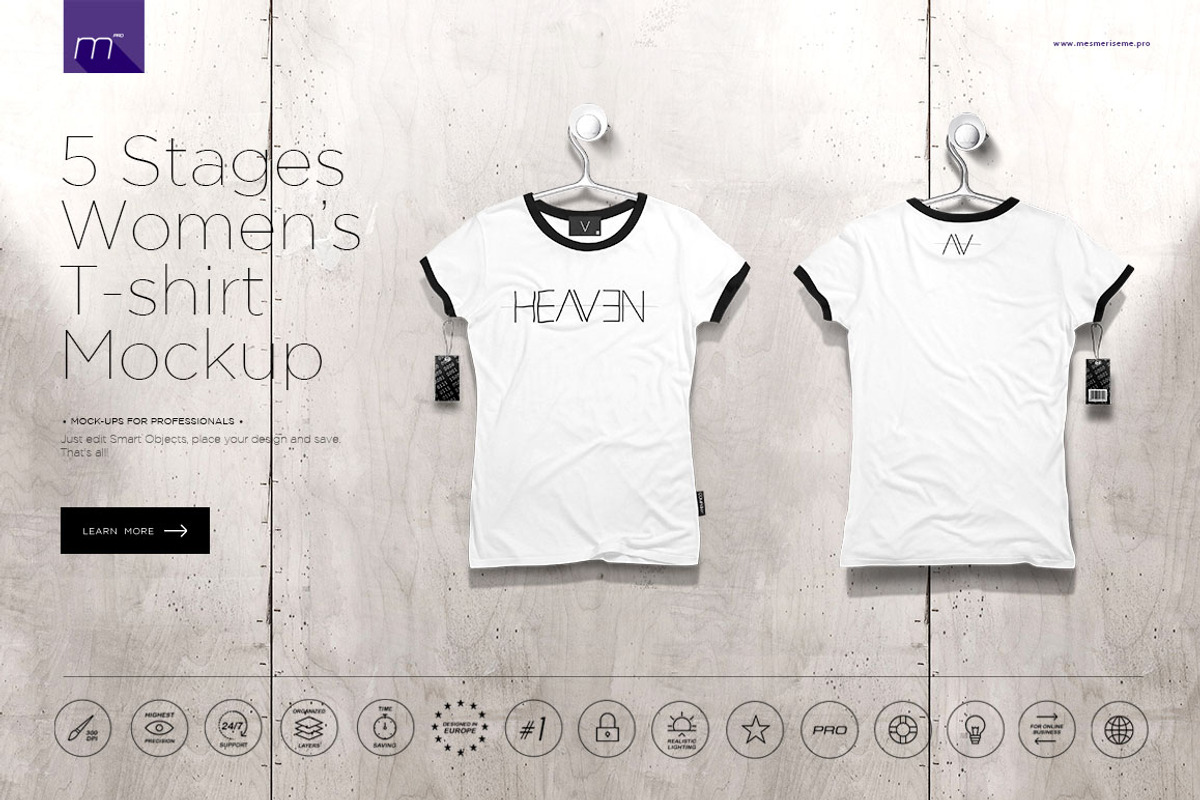 Women's T-shirt On 5 Stages Mock-up, a Hoody Mockup by Mocca Mockups Store (Photo 1 of 59)