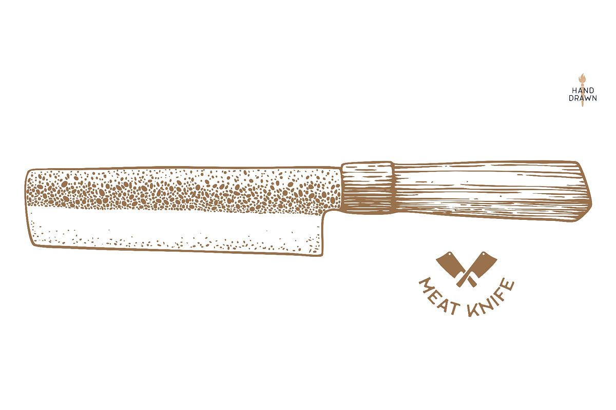 Butcher Knife. Hand drawn sketch, a Food Illustration by Foxys Graphic (Photo 1 of 3)