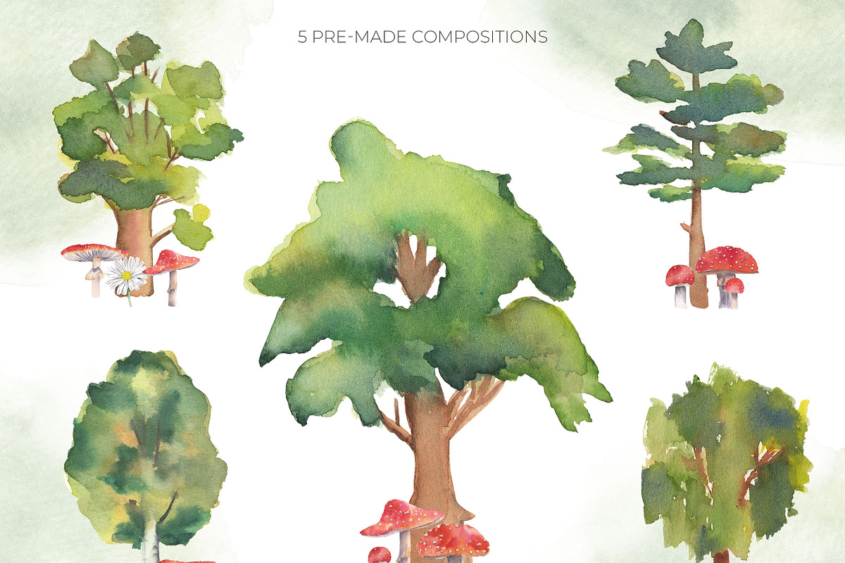 Little forest - watercolor set, an Illustration by Visual Animal (Photo 3 of 4)