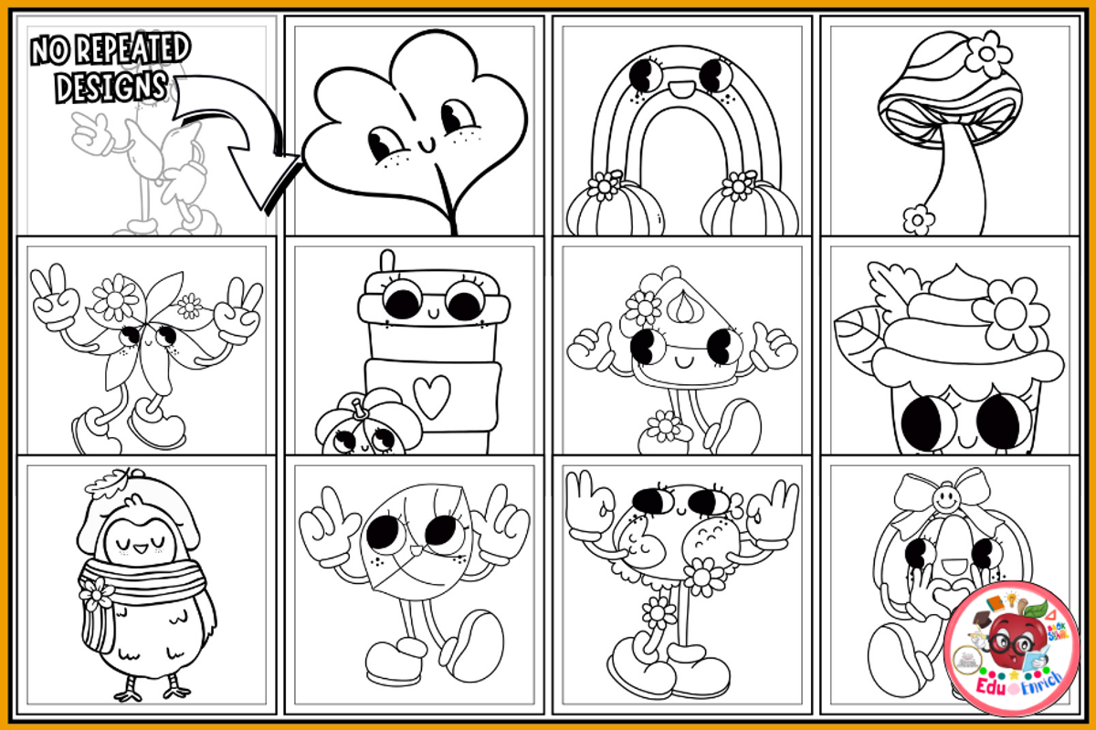 Groovy Autumn Coloring Pages, a Seasonal Illustration by EduEnrich (Photo 3 of 3)