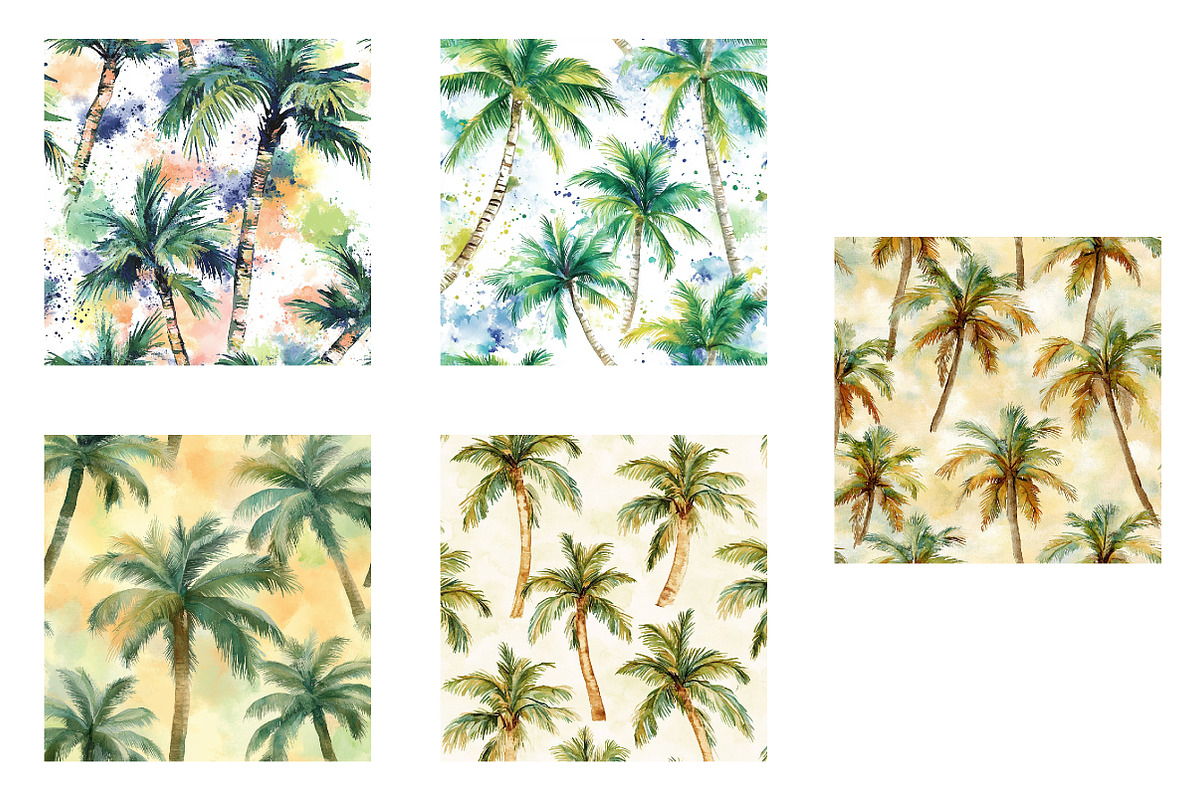 Watercolor Palm Trees Digital paper, an Illustration by Designworld (Photo 3 of 5)