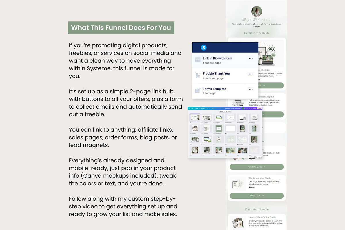 Systeme.io Sage Botanica Link in Bio, a Landing Page Template by Hayley's Digital Hub (Photo 2 of 10)