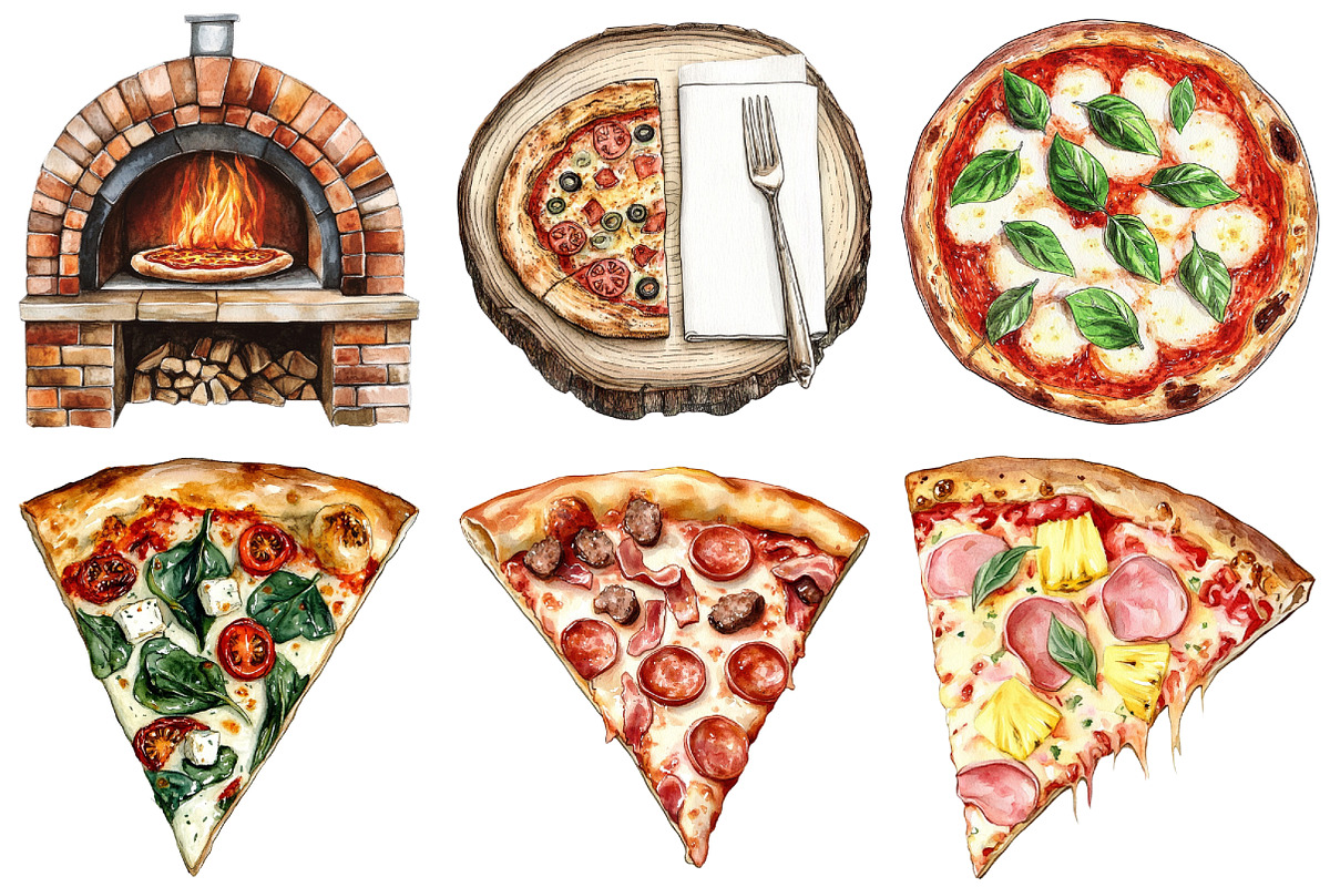 Watercolor Pizza Store Clipart, an Illustration by Craft Nest (Photo 5 of 6)