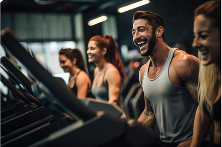 Friends laughing gym training, a Sports & Recreation Photo by Ylivdesign