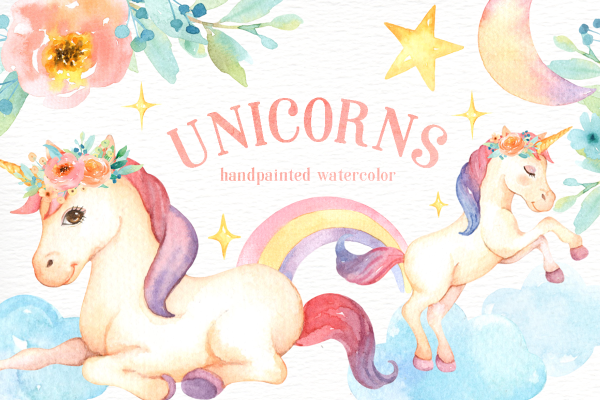 Unicorns Watercolor Clip Art, an Animal Illustration by everysunsun (Photo 2 of 4)