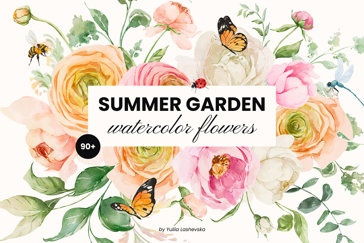 Summer Garden Watercolor flowers, a Seasonal Illustration by Yuliia Lashevska (Photo 1 of 13)