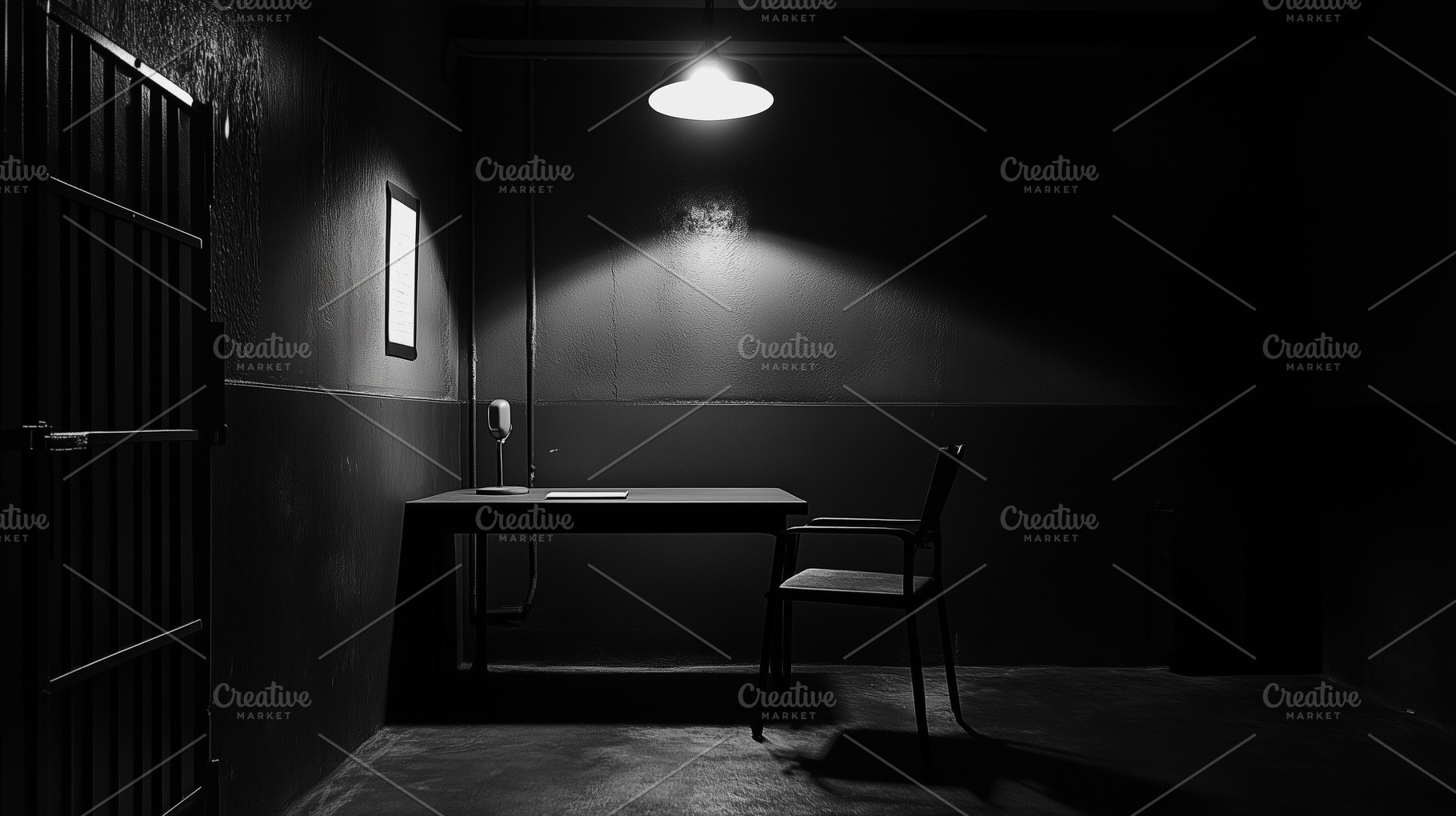 Dark retro police interrogation room, an Architecture Photo by MistyDay