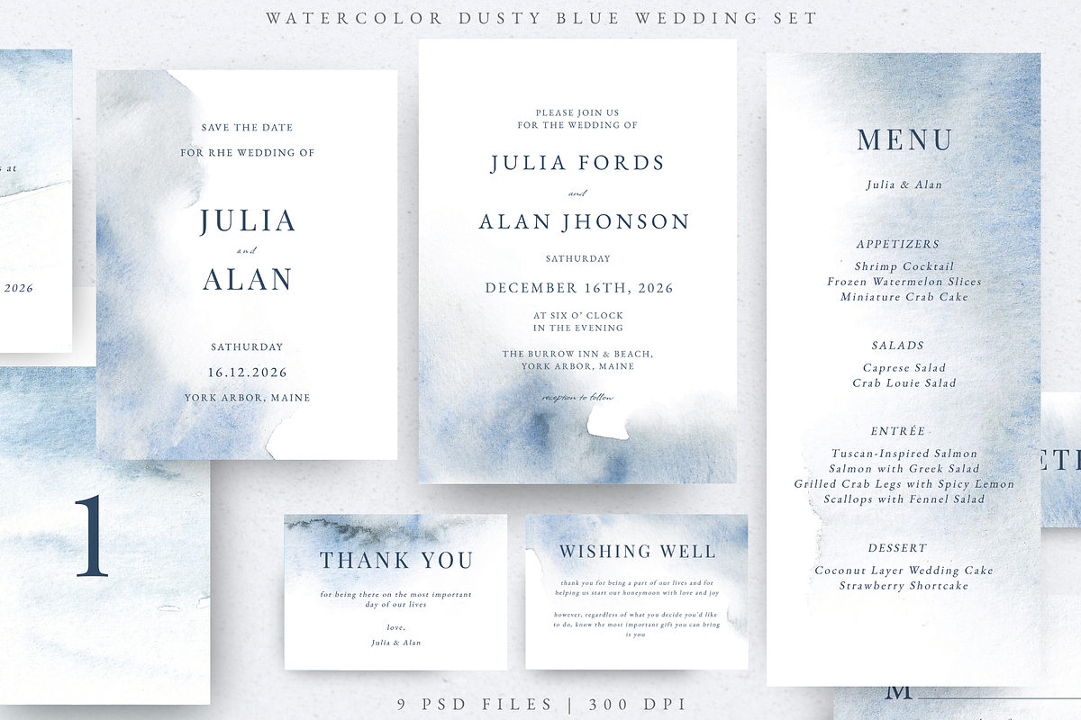 Watercolor Dusty Blue Wedding Suite, an Invitation Template by Kolorata Art (Photo 1 of 5)