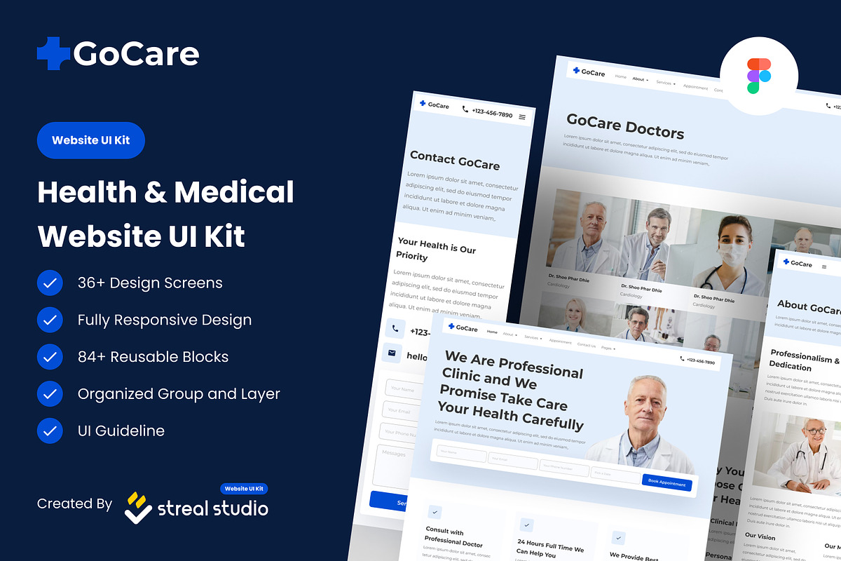 Gocare Health Medical Website UI Kit, a Templates & Theme by Streal Creative (Photo 1 of 7)