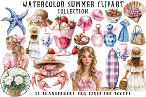 Watercolor Summer Chic Clipart, an Illustration by OK Design