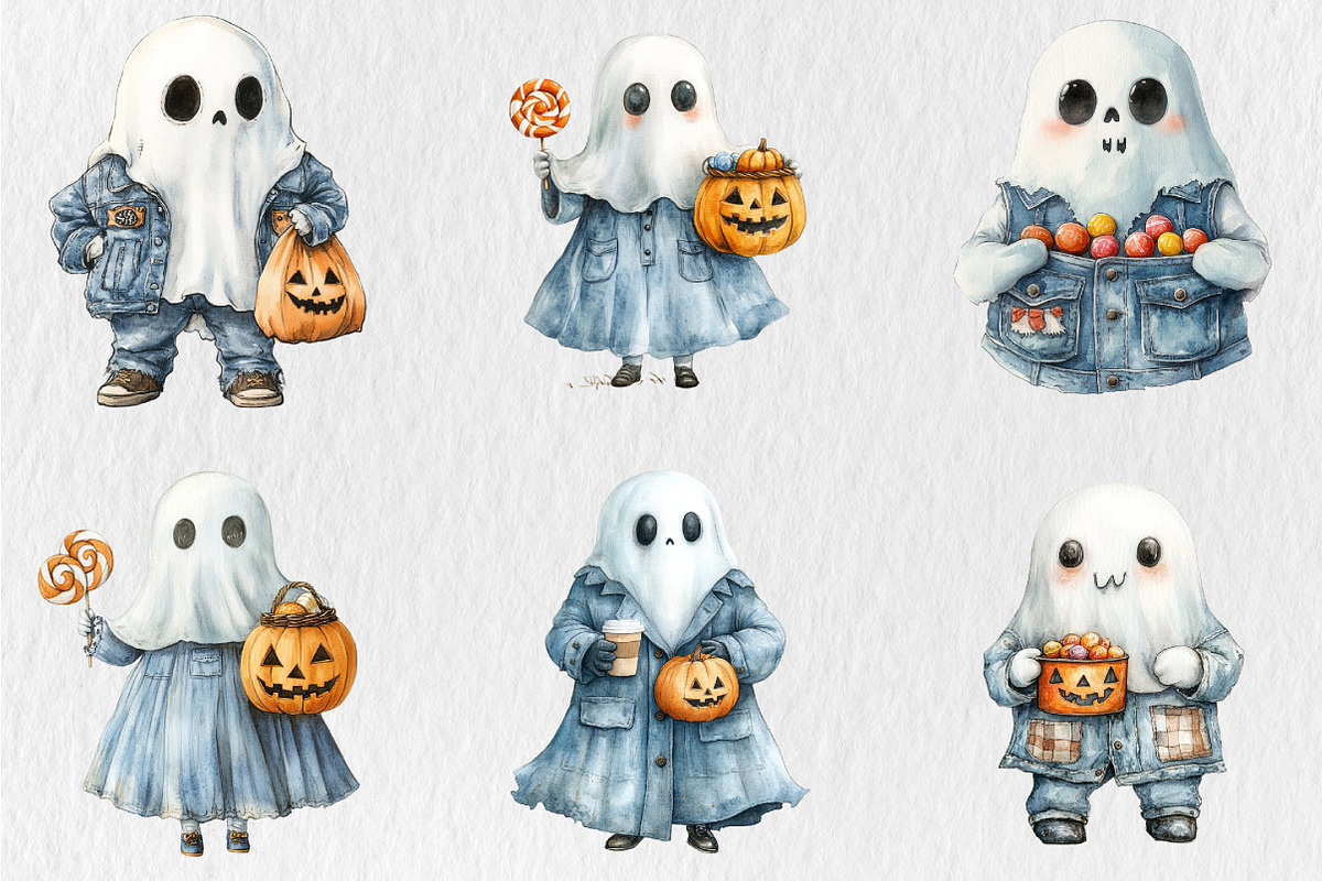 Halloween Blue Denim Ghost Clipart, a Seasonal Illustration by Rose Art (Photo 3 of 4)