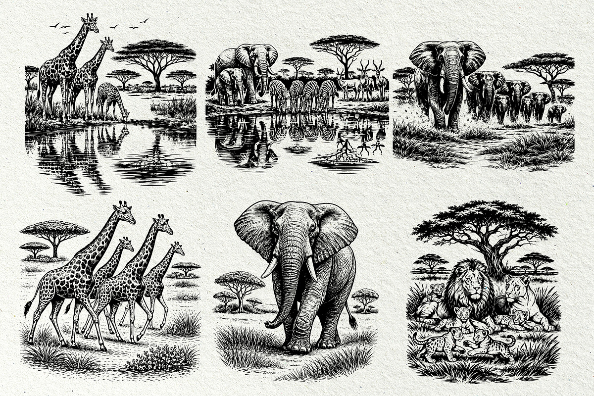 Savannah Scene Wildlife Graphics, an Animal Illustration by DENIDigitalArtSudio (Photo 2 of 8)