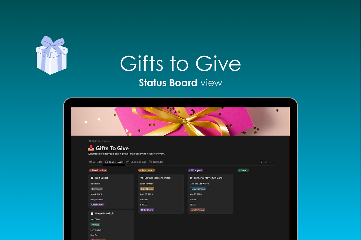 Notion Gift Tracker preview 4
