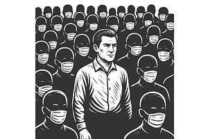 Man Without Mask Standing Among, a Person Illustration by AlexArt