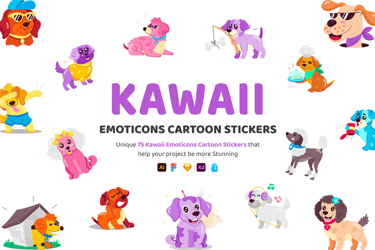 Kawaii Emoticons Stickers, an Emoji Icon by Vectors Market (Photo 1 of 6)