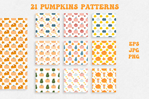 Cute Pumpkins Vector Patterns Autumn