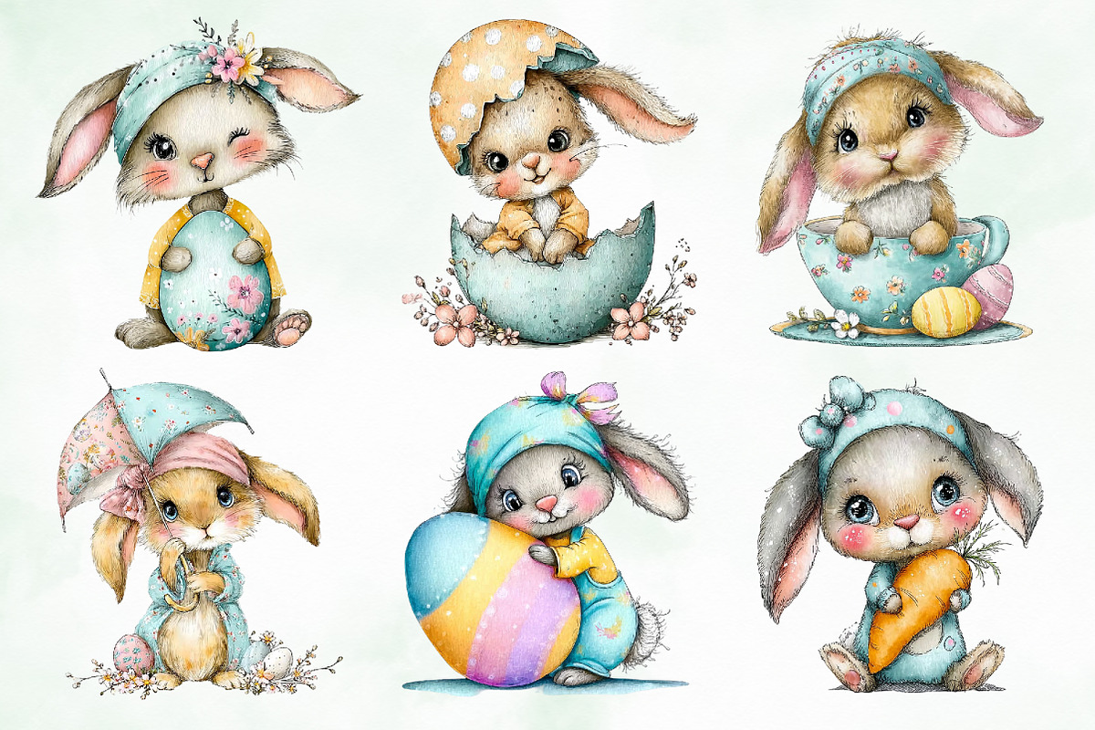 Whimsical Easter Cute Bunny Clipart, an Illustration by Creative Art (Photo 6 of 8)