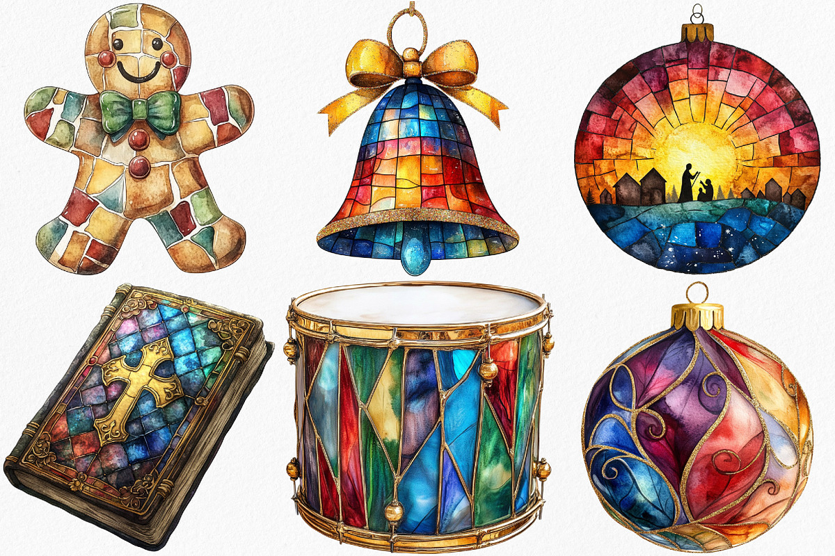Watercolor Christmas Stained Glass, an Illustration by Canvas Craft (Photo 2 of 6)