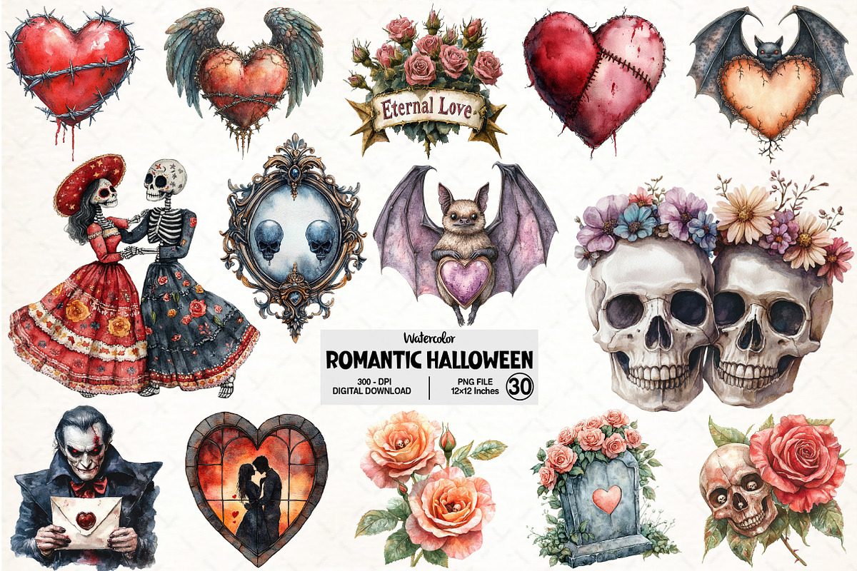 Romantic Halloween Bundle, an Illustration by Pixels.Craft (Photo 1 of 7)