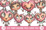 Cute Funny Valentine Faces Clipart, an Illustration by Designking (Thumbnail 1 of 5)